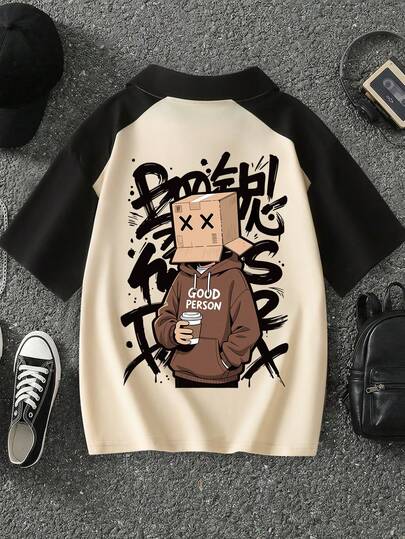 Áo thun tay ngắn cổ polo in họa tiết dành cho thiếu niên nam, thích hợp cho mùa hè.