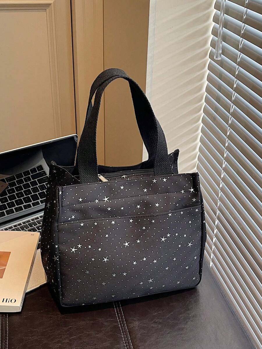 Nouveau sac à bandoulière en tissu imprimé étoiles à la mode, ouverture à fermeture éclair, sac carré doux et léger de petite capacité minimaliste et décontracté