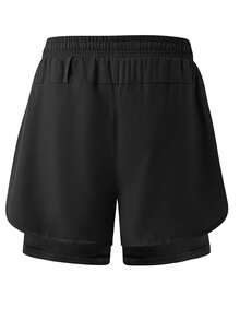 Pantalones cortos de running para hombre con forro de compresión incorporado, ligeros y de secado rápido para deportes - Negro - Ver 6