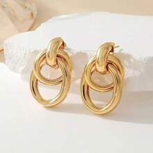 1 đôi bông tai đinh tán thiết kế xoắn nút bằng kim loại mạ vàng thời trang, bông tai vòng đôi, bông tai treo nổi bật, bông tai độc đáo. - Nhiều màu - Xem 3