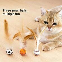 10个装新款猫咪弹力羽毛球，趣味猫咪弹力鸡毛球，猫咪自娱自乐减压玩具，宠物玩具球 - 彩色 - 查看 5
