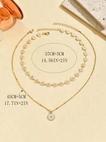 2pcs/Set Hand-Made Daisy Flower Necklace, Fashion Classic Chain Choker Necklace, Suitable For Daily, Travel, Vacation, Street Wear, And Photo Shoot.Chain Length Can Be Customized, Flower Quantity Is Random Valentines - trắng - Xem 5