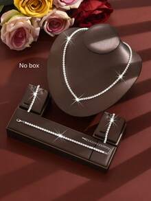 Bộ trang sức 4 món thanh lịch: 1 dây chuyền + 1 đôi bông tai + 1 vòng tay, phụ kiện cưới tối giản, thích hợp cho tiệc tối của phụ nữ, quà tặng ngày lễ. - Nhiều màu - Xem 1