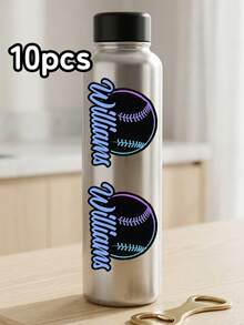 5/10/25pc Custom Text Baseball Name Stickers – Personalized Baseball Themed Waterproof Stickers With Custom Name & Color Options | Fun Sports Gift For Baseball Fans, Teams, And Sports Fans | Water Bottle & Gear Decor - Multicolor - View 12