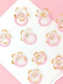 10pcs Gradient Color Flower Hair Scrunchies Set - For Teens - Pink - View 4