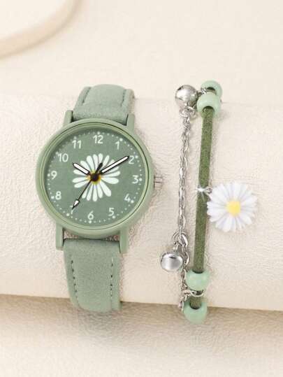 2 Piezas/Set, Reloj Elegante de Dama, Reloj de Cuarzo de Dama, Escala Floral Exquisita, Pulsera Floral, Adecuado para Uso Diario y Decoración, Casual, Fiesta, Vacaciones, Cumpleaños, Cena y Otras Ocasiones, o Como Regalo de Vacaciones, Regalo del Día de la Madre