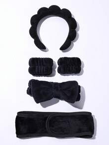 5件套女孩面部SPA头带，云朵海绵发带配洗脸腕带，毛巾布头带洗脸组合装 - 蓬松发带发饰套装，适用于化妆、洗面、沐浴、运动瑜伽和日常使用 - 彩色 - 查看 14