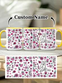 1pc 11oz/15oz Custom Mother's Day Name Mug, Personalized Coffee Cup With Printed Name. The Wrap-Around Pattern On The Mug Can Be Customized With Up To 8 Children Holding Their Mother's Hand. This Mother-Themed Mug With Floral Elements Is An Ideal Gift For Mom And A Unique, Thoughtful Present - 款式3 - 查看 49