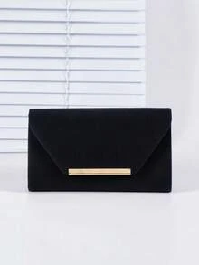 1个简约纯色毛绒派对手提包，优雅奢华女士晚宴包，可拆卸金属链条肩带/斜挎带，完美派对手拿包，适合女性、新娘，适用于节日、盛会、宴会、聚会、婚礼等场合，最佳礼物 - 黑色 - 查看 3