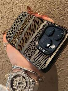 Funda de teléfono con estampado de leopardo de nicho, funda de teléfono con rompecabezas de estampado de leopardo compatible con iPhone 16 Pro Max, 15 Pro, 14 Pro, estilo europeo y americano - Negro - Ver 3