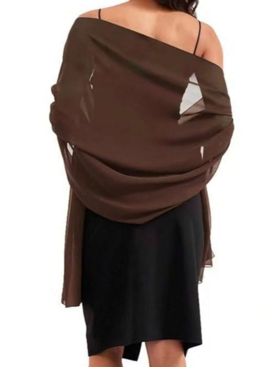 Khăn choàng voan phù hợp cho cô dâu, dự tiệc cưới, váy dạ hội và trang phục cho các dịp đặc biệt, đi biển, nghỉ lễ. - Màu nâu - Xem 1