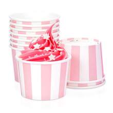 6pcs/20pcs/40pcs Light Pink Treat Snack Cups Pink Striped Paper Ice Cream Cups Snack Dessert Bowls For Hot Cold Soup Birthday Wedding Bridal Shower Babe Shower Wedding Christmas Festival Event Party Supplies Decorations - 粉紅白 - 查看 4