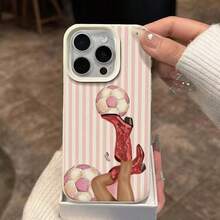 1个TPU材质可爱粉色条纹足球鞋图案手机壳，兼容 17 Pro Max/17/16 Pro Max/15/13/12/11、S20 FE/A15/S24/A55、Note 11/Note 12/Note 13 Pro，全包防摔软壳保护套 - 白色 - 查看 3