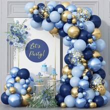 Blue & Gold Balloon Garland Arch Kit, Navy Blue, Light Blue, Metallic Gold & Blue Balloon Arch Set, Macaron Blue & Gold Foil & Sequin Balloons For Birthday, Wedding, Graduation, Baby Shower Party Decoration - A-1 - View 1