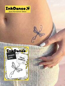 1 Set "Dragonfly" New Technology Temporary Tattoo Stickers, Semi-Permanent Fake Tattoo, Waterproof & Long-Lasting, Realistic Design, Floating & Flying, Plant-Based Formula, Ink Dance Gift X203 - Black - View 7