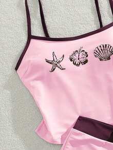 女士泳衣吊带背心，优雅性感的海洋印花龙虾螃蟹海龟海星芙蓉花三角泳衣，女士背心露脐上衣手镯式文胸内置吊带背心套装，适合度假、海滩、泳池和运动场合，适合秋冬季节和2026春夏音乐会/基础款/毕业典礼/女士背心和吊带衫度假沙滩装 - 櫻花粉 - 查看 10