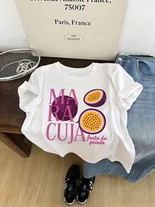 3件套女士夏季度假圆领短袖T恤，水果印花 - 粉色 - 查看 4