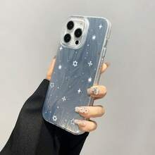 1 pieza Funda de teléfono con protección de lente de textura de pluma y degradado, con diseño minimalista de estrella, flor y puntos, apta para iPhone 16 Pro Max, 17/16/15/14 Plus, 13/12/11, Air, Series - Grandes penas - Visão 3