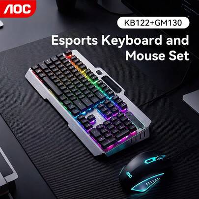  AOC 游戏键盘鼠标套装 - 有线游戏键盘鼠标套装。符合人体工学设计，减少手腕疲劳。RGB 灯效。悬浮式键帽。即插即用。兼容多种设备。