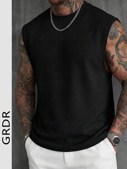  GRDR Men's Waffle Knit Tank Top, Minimalist Versatile Premium Casual T-Shirt, Spring/Summer