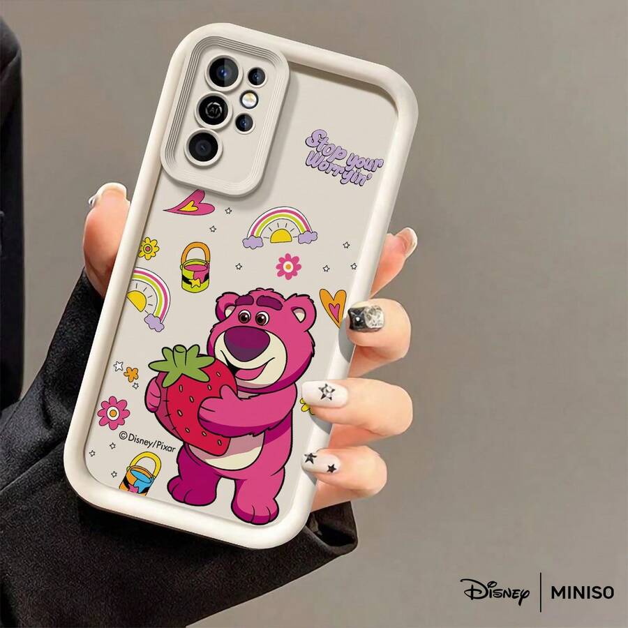 MINISO Disney Lotso "Don't Worry" TPU Phone Case, Strawberry Rainbow Version Compatible With Samsung S26 Ultra/S26 Edge/S26 Plus/S26/S25 Ultra/S25 Plus/S25/S25FE/S25Edge/S24Ultra/S24Plus/S24/S24FE/S23FE/S23Ultra/S23Plus/S23/S22Ultra/S22Plus/S22/S21Ultra/S21Plus/S21/A15/A16/A17/A23/A24/A25/A26/A33/A34/A35/A36/A52/A53/A54/A55/A56/A71/A72/A73, Christmas Gift For Girlfriend - White - View 1