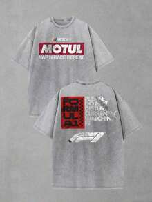 Mens Clothes;Summer Tops2-Sided MOTUL F1 "Do Not Disturb" Graphic Men's Crew Neck Oversized Washed Short Sleeve T-Shirt - Lightweight Cotton Blend, Playful Racing Meme Vibe, Perfect For F1 Watch Parties & Lazy Days, Ideal Gift For Motorsport Memers, Mens Casual Shirt, Street Fashion, Camisas Para Hombresummer OutfitsCasual Short Sleeve Tee HHHC - 黑色 - 查看 5