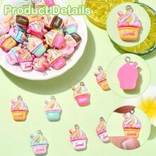 10/20/30pcs Cute Resin Ice Cream Pendant Charms - Adorable Dessert Decor Suitable For Jewelry Making, Bracelets, Necklaces, Keychains, And Hair Accessories - Random Color Assorted Resin Ice Cream Cones And Spoons - Multicolor - View 5