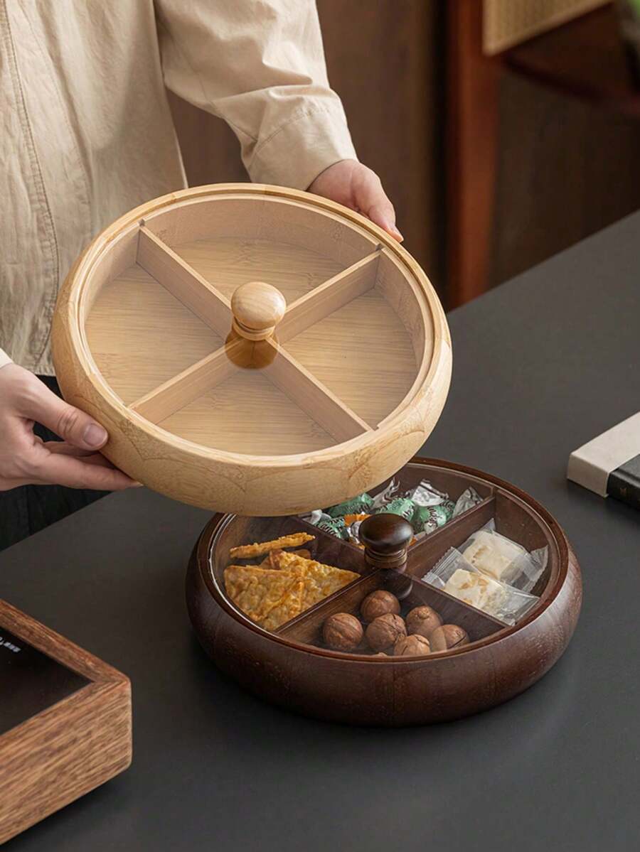 1个带防尘盖的木质托盘，分隔式圆形托盘，可用作咖啡厅甜点托盘、储物盘、蛋糕和小吃盘，适用于开斋节、情人节、中国新年等节日。 - 彩色 - 查看 1