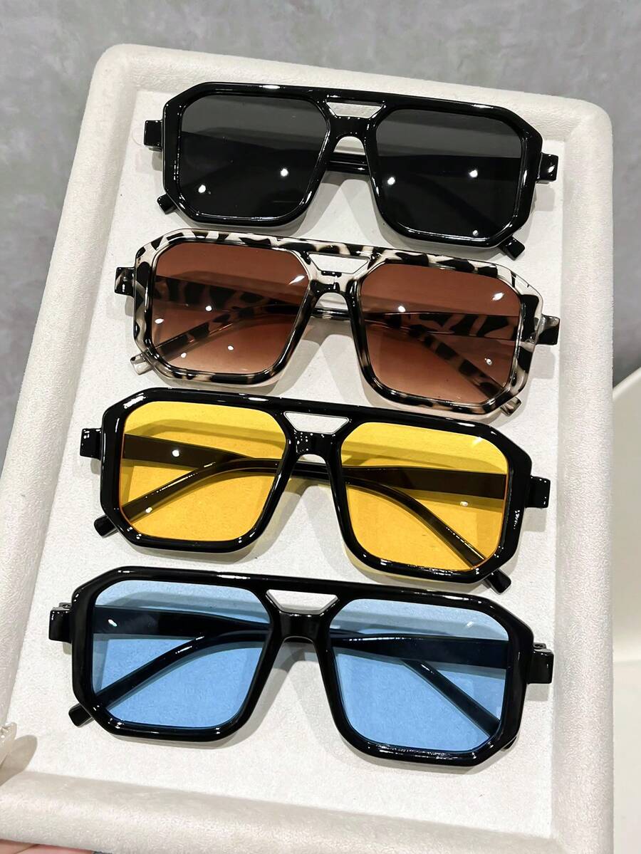 4pcs Women Classic Double Beam Colorful Elegant Intellectuality Ins Style Exquisite Popular Design Fashion Eyeglasses Combination For Street Snap Musical Festival Tropical Beach Vacay Fashion Accessories Suitable For All Face Shapes - Multicolor - View 1