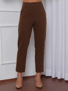 Women's Tailored Plain Trousers With Button - Maxma 6631 - 摩卡棕 - 查看 1