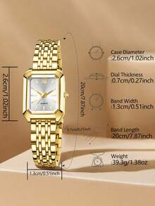 Bộ 2 chiếc đồng hồ nữ thanh lịch, đồng hồ thạch anh mặt vuông, dây đeo bằng thép không gỉ, vòng tay hợp kim đính đá, thích hợp đeo hàng ngày, đi chơi, dự tiệc, lễ hội, sinh nhật, các sự kiện buổi tối, hoặc làm quà tặng ngày lễ/Ngày của Mẹ. - Vàng - Xem 6