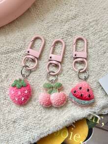 5pcs Rainbow Fruit Keychains, Cute Sweet Strawberry Pendant Accessories, Ideal Gift For Girls And Best Friends - Multicolor - View 3