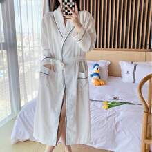 White Cotton Long Sleeve Bathrobe, Unisex, Plus Size, Suitable For Spring, Summer And Autumn - Multicolor - View 1