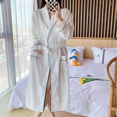 Áo choàng tắm dài tay bằng cotton trắng, unisex, cỡ lớn, thích hợp cho mùa xuân, hè và thu.