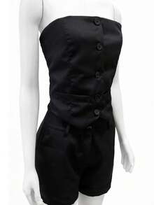 Elegant Strapless Tailored Suit - Modern Sophistication - Black - View 2