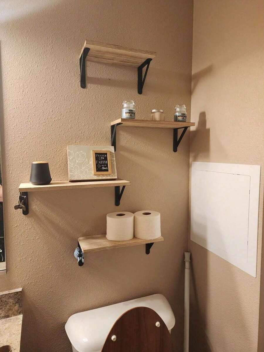 1 Peça Prateleira de Armazenamento de Parede de Madeira Estilo Rural, Adequada para Quarto, Sala de Estar, Banheiro, Cozinha, Prateleira Flutuante de Parede, Prateleira de Banheiro Montada na Parede, Cozinha, Quarto, Prateleira de Armazenamento de Banheiro, Decoração de Casa Montada na Parede, Estante Suspensa da Sala de Estar - Preto - Visão 1