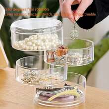 1个4层旋转透明首饰盒，多层公主风发夹及小首饰收纳盒 - 無色 - 查看 1