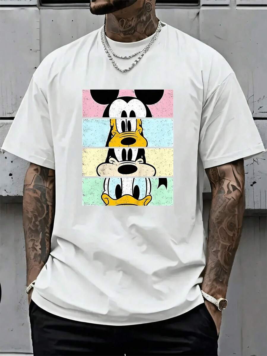 Disney Licensed T Shirts, Men's Oversized Casual Crew Neck Vintage Disney Mickey Mouse Pluto Goofy Donald Duck 4 Grid Color Block Distressed Cartoon Print Short Sleeve T-Shirt, Retro Graphic Tee For Summer Streetwear,Mens Clothes,Shirts,Men Clothes,Summer Clothes,White Shirt,Easter Outfits,Easter,Vintage T Shirts,Graphic T Shirts,100 Percent Cotton,Graphic Tee,Graphic Tees,Funny Graphic Tees,Graphic T - trắng - Xem 1