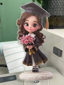2D Flat - 1pc Cute Cartoon Graduate Girl Desktop Decor - 2D Flat Rotating Acrylic Desktop Decor With Bouquet, No Power Needed, Suitable For Office, Home Or Graduation Party Decor, Student Graduation Gift, Graduation Decor, Playful Design, Detailed Craftsmanship - A - View 9