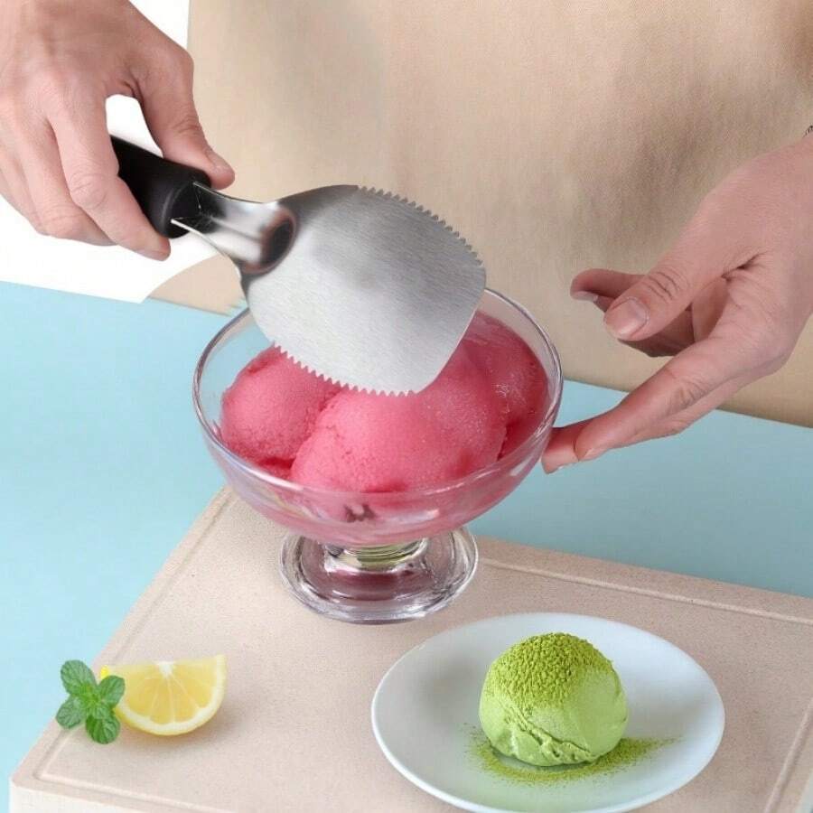 1-2个不锈钢冰淇淋勺，意大利冰淇淋铲，烹饪勺，冰淇淋铲，家用冰淇淋勺，宽勺面，使用方便（银色） - 黑色 - 查看 1