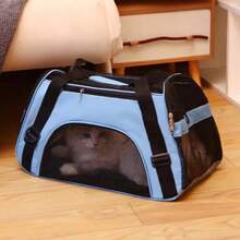 1 Túi vận chuyển thú cưng di động thoáng khí, túi du lịch gấp gọn cầm tay cho mèo và chó, ổ vận chuyển thú cưng dung tích lớn thông gió 4 mặt. - Màu xanh lam - Xem 4
