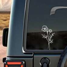 1张野花汽车贴纸，适用于车窗、笔记本电脑背面、电脑、行李箱、汽车零件、汽车线条画贴纸、花束贴纸和女士贴纸 - A - 查看 5