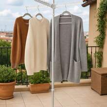 Timotech Escurridor de Ropa Plegable Tendedero Plegable Ropa Tendedero Portátil Estante de Secado de Ropa Acero Inoxidable de 150 cm con 3 Brazos Giratorios para Perchas 4 Patas para 27 Piezas - Blanco / Plateado - Ver 7