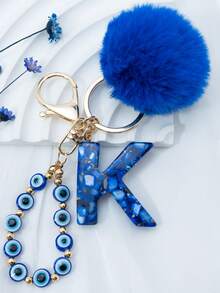 1个波西米亚航海风26字母树脂钥匙扣 - 蓝色和金色字母吊坠，配以海星/贝壳/流苏挂饰，时尚钥匙圈，情侣包/背包/沙滩包挂饰，情人节/生日/派对的理想节日礼物 - 藍色 - 查看 20