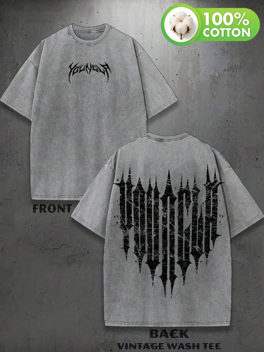 Retro Washed T-Shirt | YLA Graphic T-Shirt | Gym Graphic T-Shirt | Gift Idea | 100% Cotton | Fabric - 灰色 - 查看 1