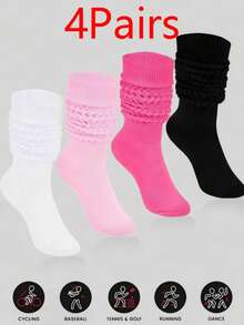 4 Pairs Women Loose Socks, Soft Knit Ankle Socks, Solid Color Compression Socks, Bubble Socks, Mid-Calf Socks, Warm & Breathable Socks For Autumn/Winter, Halloween & Christmas Gift - Multicolor - View 10