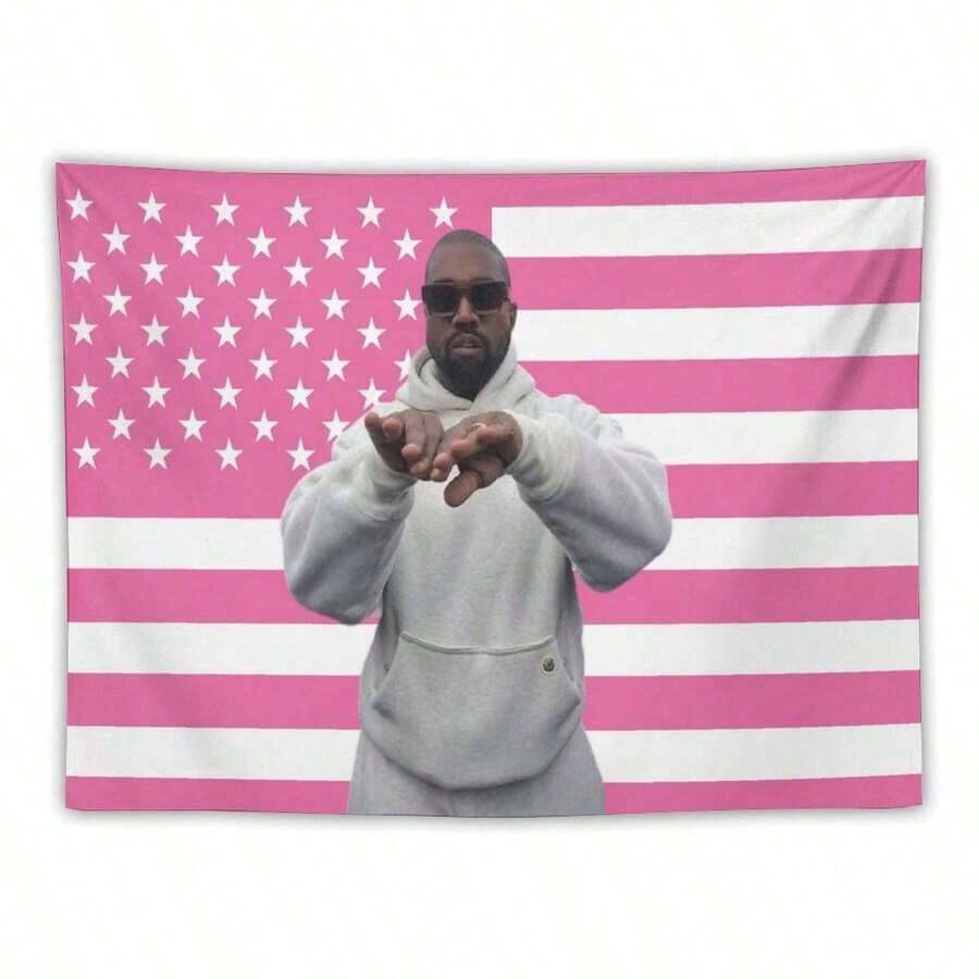 1PC Kanyee Westt Rap Singer American Flag Decorative Tapestry, Flag Tapestry, Perfect Wall Hanging For Dormitory Bedroom Living Room, Ideal Fans Gift - 多色 - 查看 1