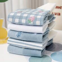 5双装女士可爱草莓雏菊刺绣低帮短袜，春夏短袜 - 彩色 - 查看 6