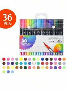 12/24/36/48/60/120 Colors Dual-Tip Watercolor Markers, Soft Brush Tips, Washable, 8 Sets Available, Variety Of Colors, Art Drawing Pens, Holiday & Back To School Gift, Room Decor, Ramadan Decor, Home Decor, Bathroom Decor, Suitable For Adult Coloring, Handwriting, Writing, Planning, Journaling, Note-Taking, Calligraphy, Painting, Arts & Crafts, School Supplies, Back To School Essential - Multicolor - View 7