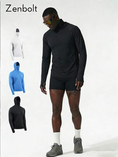 ZULIZ Zenbolt 男士插肩袖拉法帽长袖运动衫修身运动上衣，适合健身房训练、户外运动和日常穿着